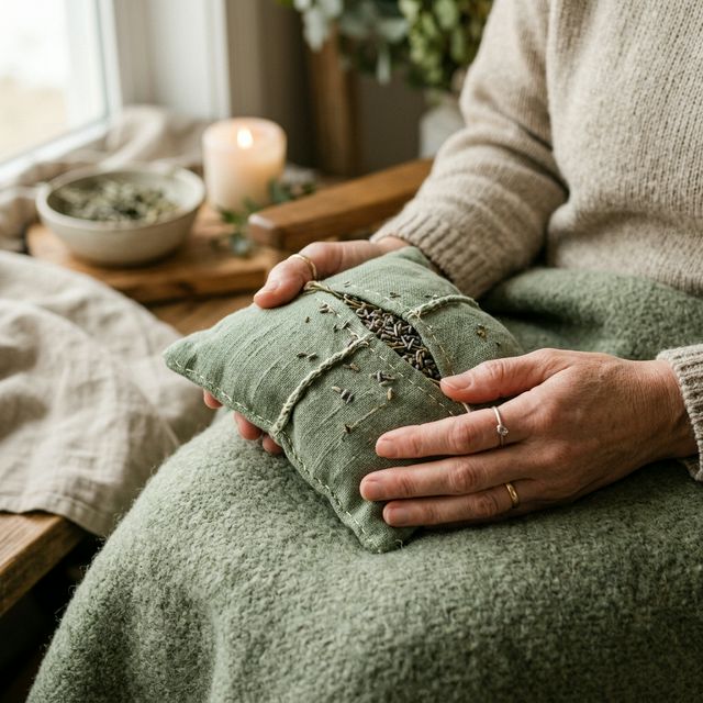 Manos sosteniendo guatero de lavanda
